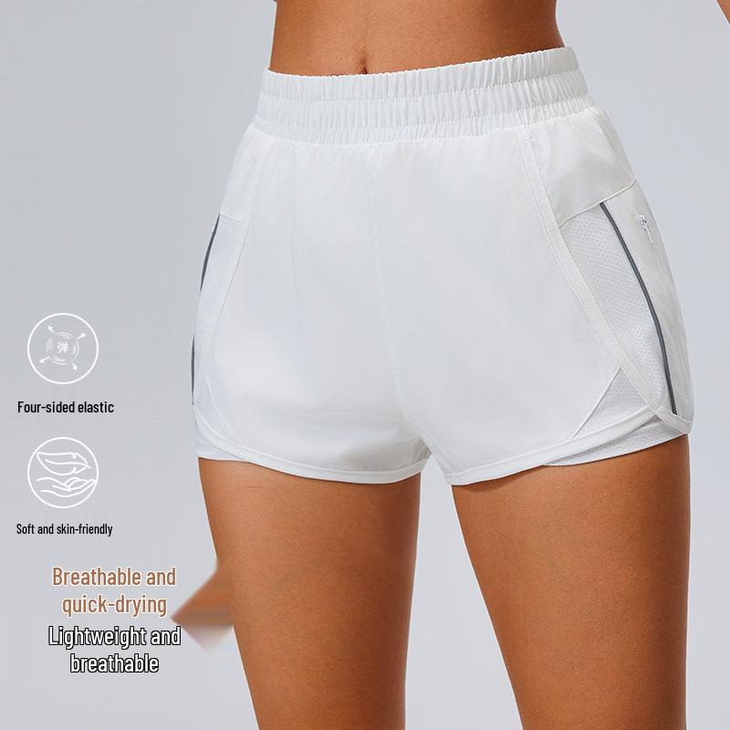Women's Quick-Dry Three-Quarter Running Shorts with Inner Lining and Double Layer for Fitness