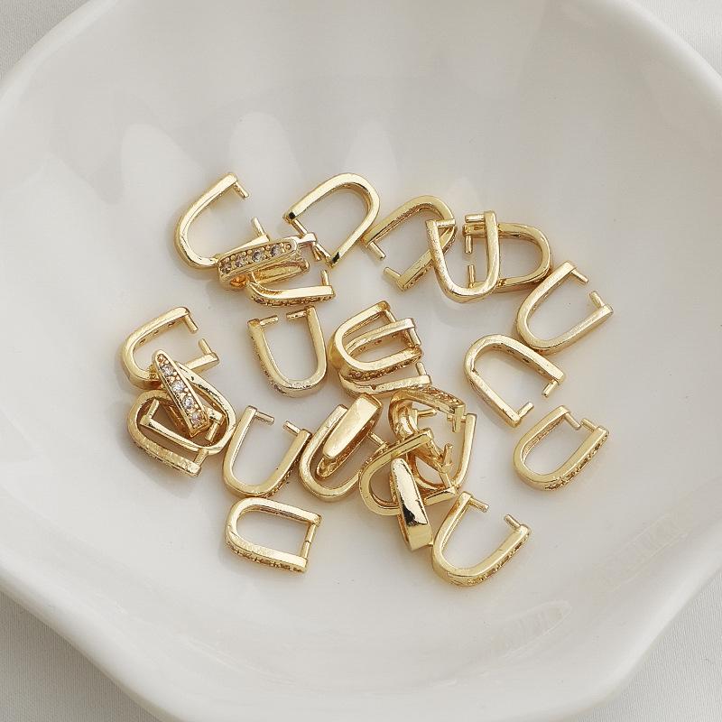 Позолоченный 14K кулон с цирконом в форме U-клипсы и нефритом для изготовления украшений своими руками