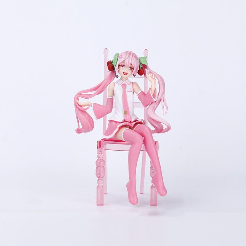 Japanese Anime Hatsune Miku Figure Sexy Character Ornaments  white pink chair Kawaii Car Decoration Collectible Model  gift