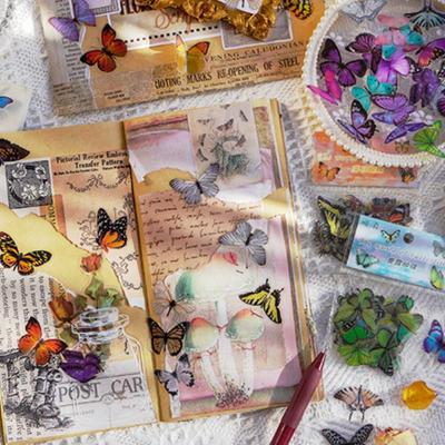 40Pcs/Pack Art Collage Junk  Diy Scrapbooking Butterfly Series Stickers Pet Waterproof Craft Aesthetics Decals Decor
