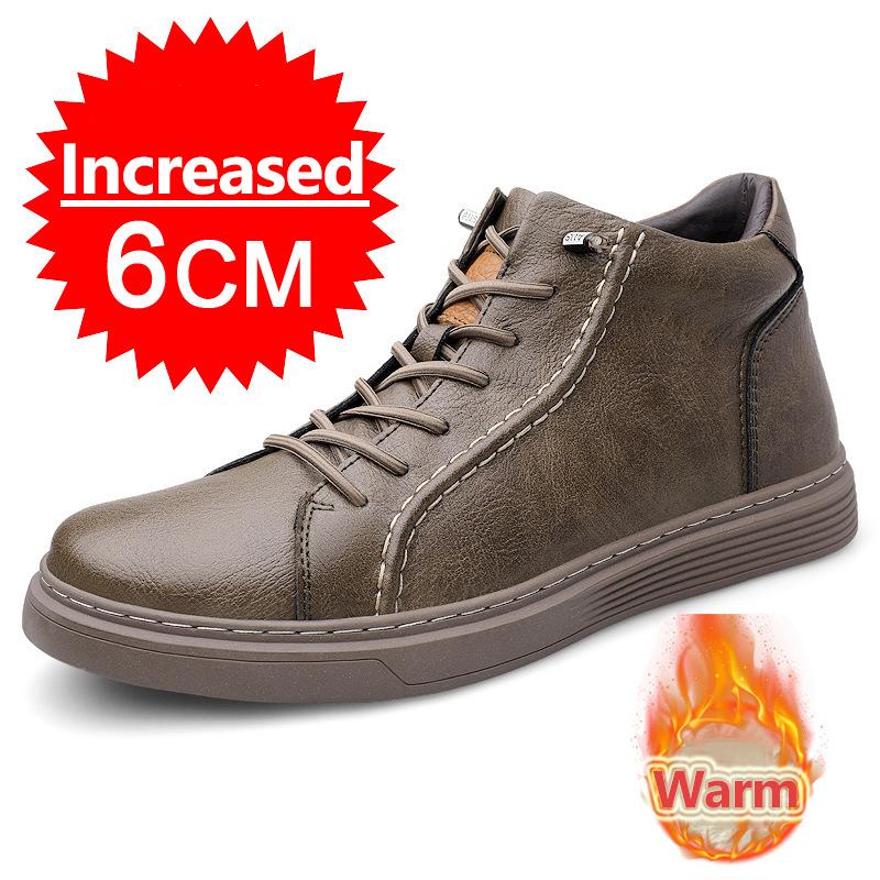 Fashion Men Sneakers Elevator Shoes Hidden Heels Leather Board Shoes Heightening 6CM Increase Casual Sports Height Shoes Big Size 36-46