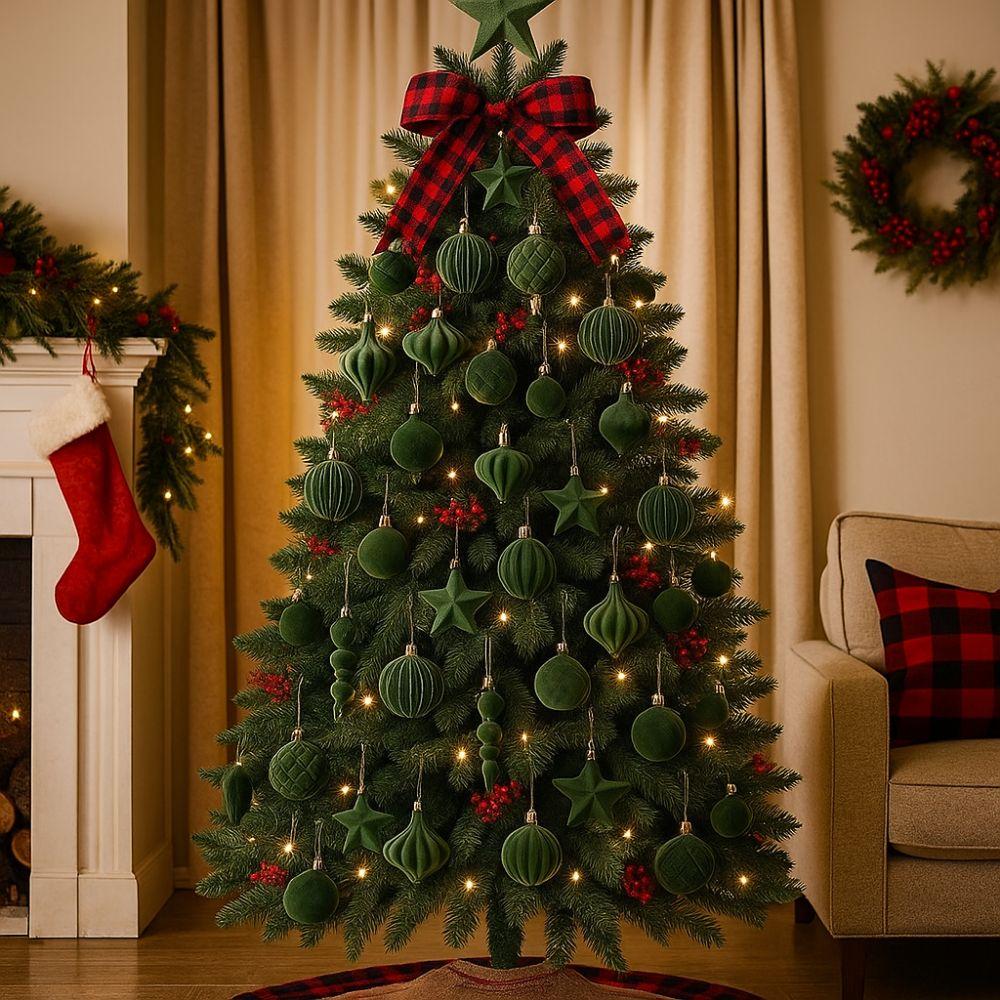 24Pcs Colorful Flocking Christmas Ball Shatterproof Decorative Pentagram Christmas Ball Reusable Christmas Spheres Pendant