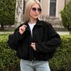 Womens Vintage French Style Long Sleeve Jacket 2026 Fall Casual Workwear Relaxed Fit Zip Up Cardigan Outerwear