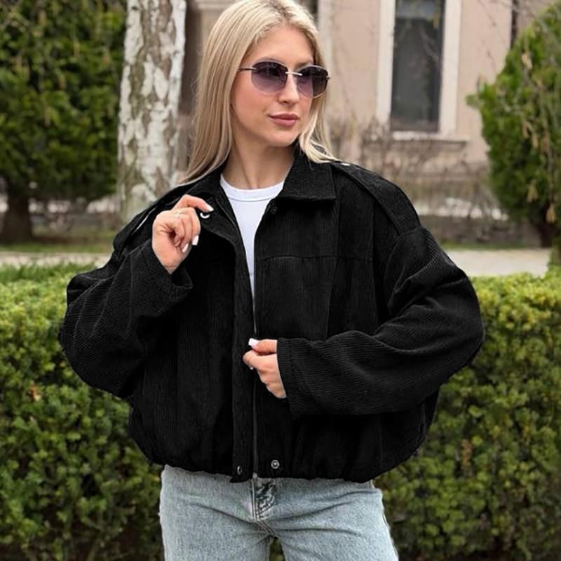 Womens Vintage French Style Long Sleeve Jacket 2026 Fall Casual Workwear Relaxed Fit Zip Up Cardigan Outerwear
