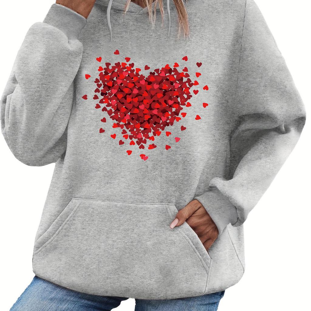 Sudadera con capucha de manga larga de terciopelo con estampado de corazones, cálida y holgada, para mujer, ideal para otoño e invierno.