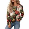 Damen Strickoberteil mit Knopfleiste und Weihnachtsdruck, Langarm, für festliche Freizeitkleidung