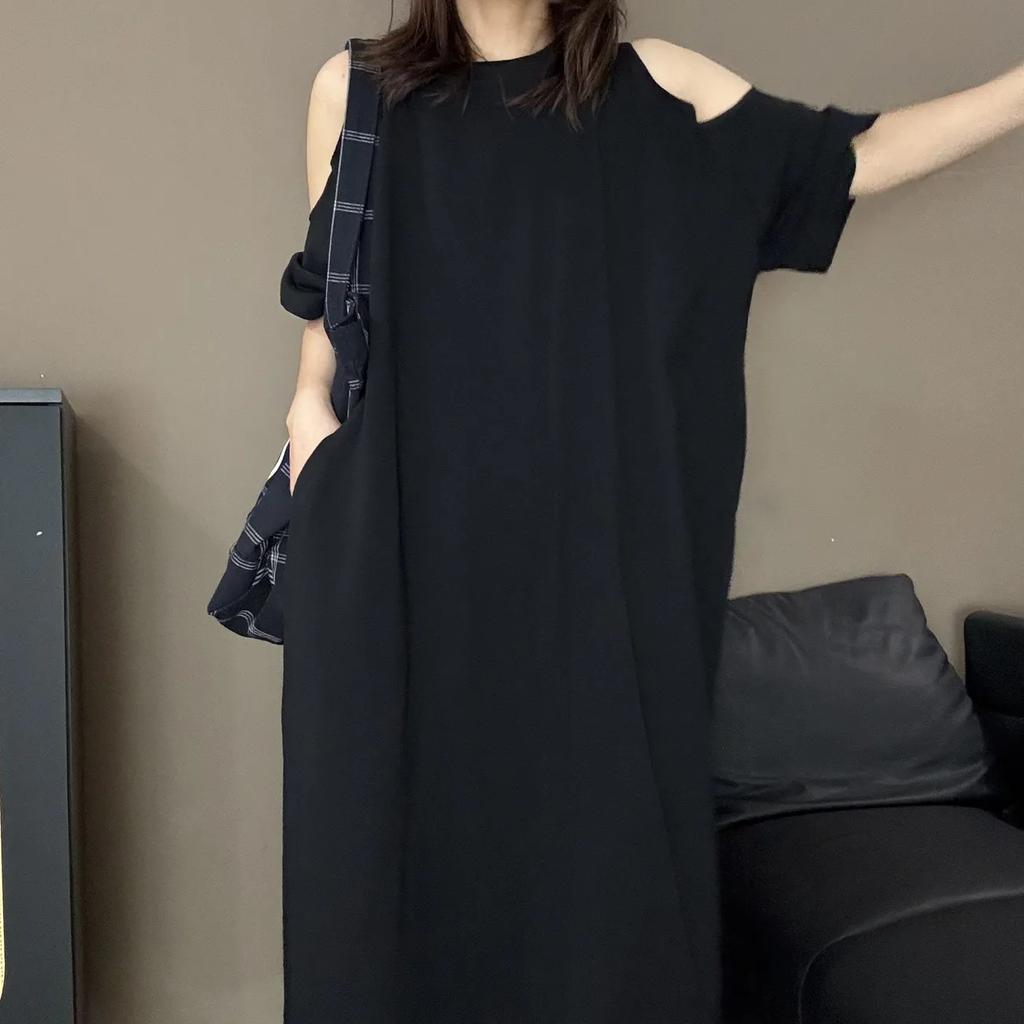 Korean Summer New Design Off-the-shoulder Dress INS Temperament Loose Large Size Casual Cotton Dress Women