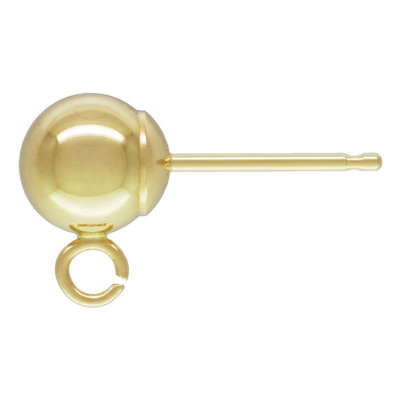 14K Gold Filled Round Bead Ear Pins: Ball Stud Earrings with Ring for DIY Jewelry Accessories.
