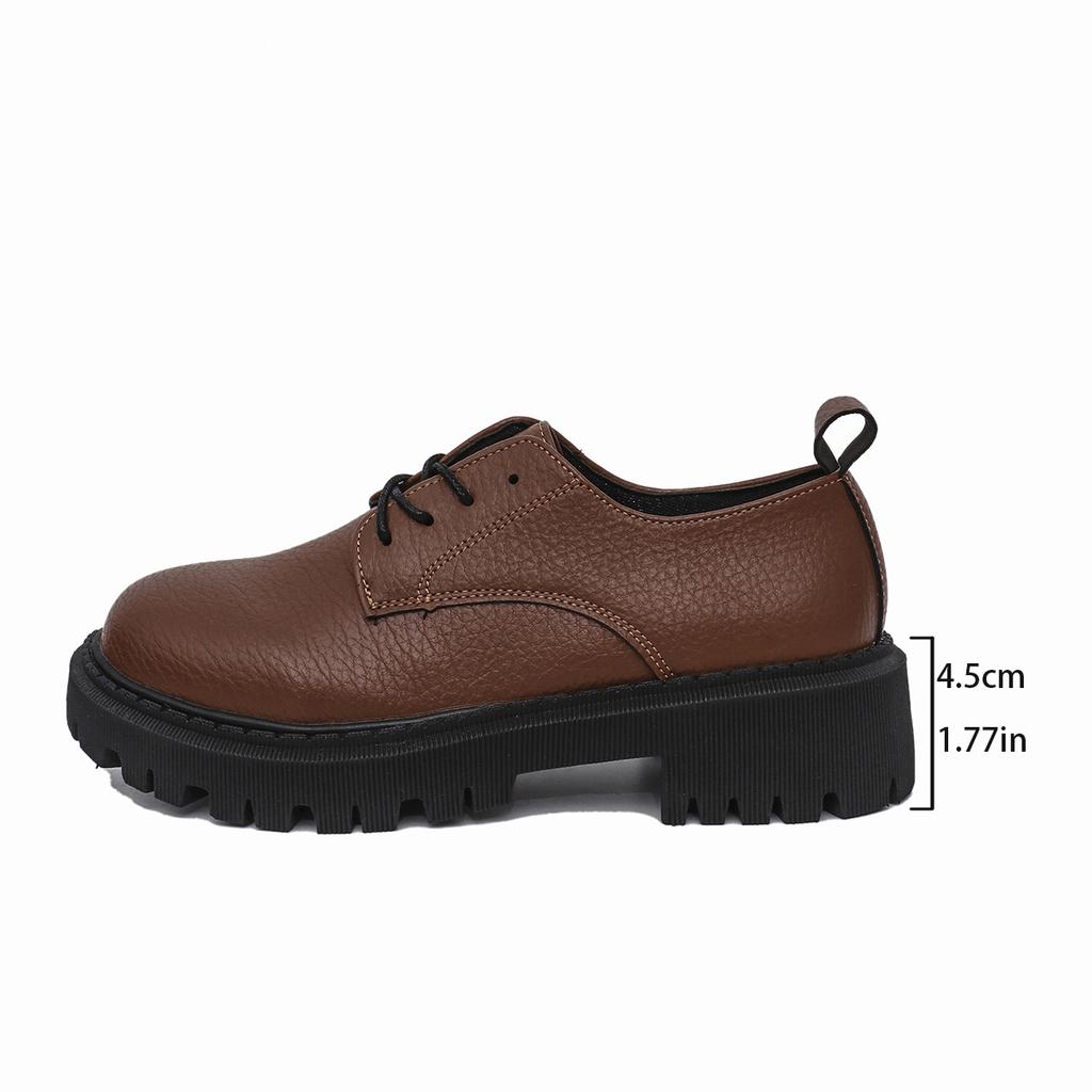 New British style thick heel small leather shoes spring platform sole lace-up casual thin single shoes