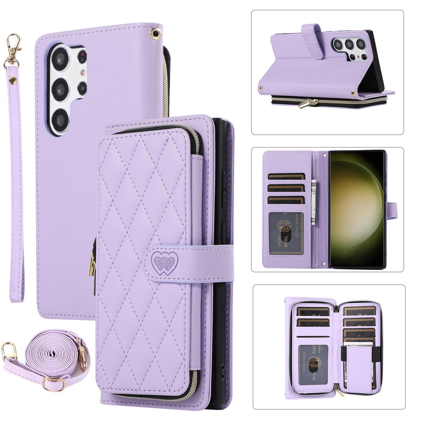 

Кошелек на молнии, сумка на 9 карт, кожаный флип-чехол для Samsung S23 S22 S21 S20 Ultra Plus S21FE A14 A54 A13 A53 A12/iPhone 15 14 13 12 Pro Max XS Max 7P 8P iPhone 11 фиолетовый