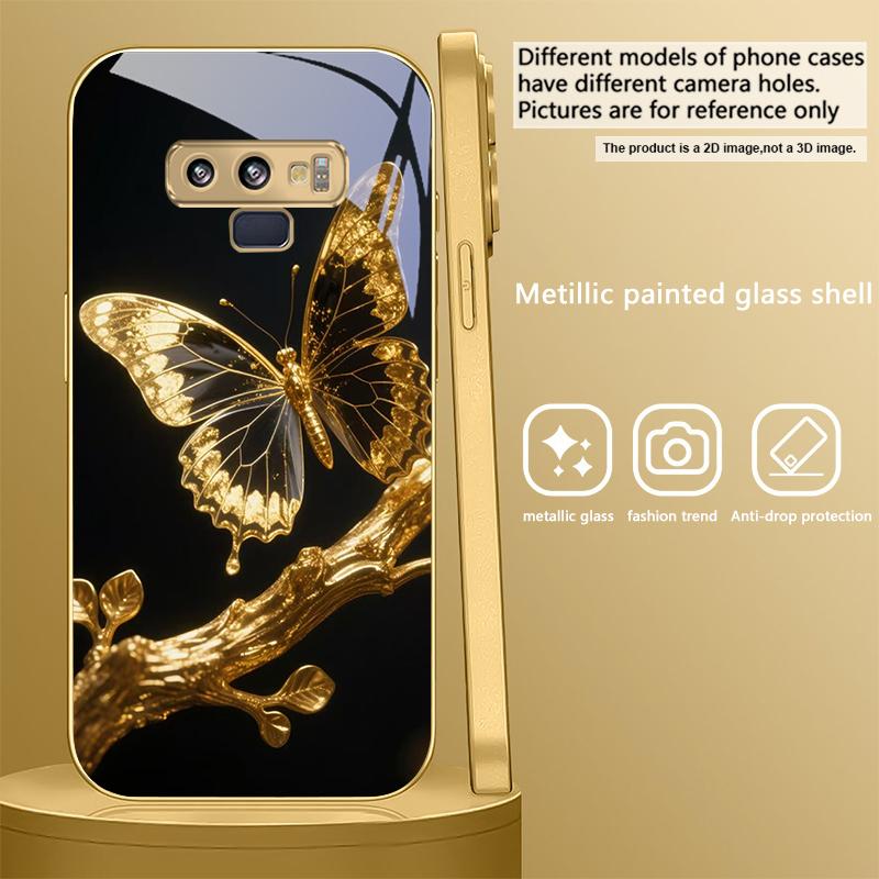Schmetterling auf dem Ast Für Samsung A 01 52S A04 A05S A10 A12 A13 22 23 24 36 42 M02 Note 10 20Ultra 8 9 Goldene Glas-Handyhülle