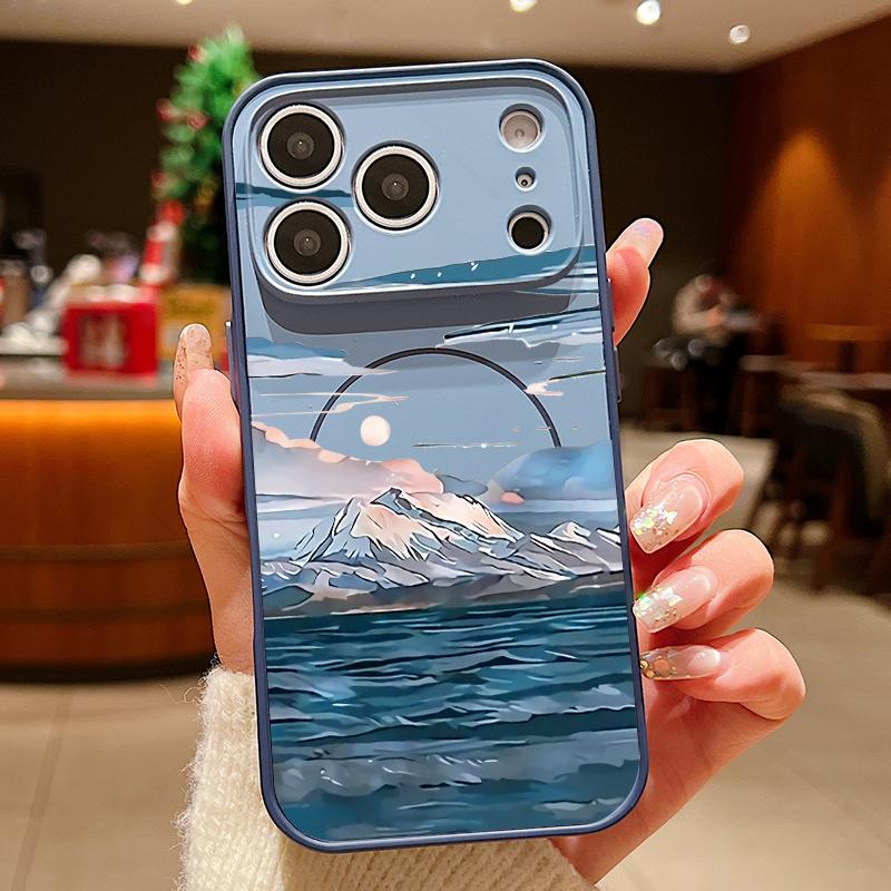

Чехол Пейзаж гор и рек для iPhone 17 Pro Max iPhone 16 15 14 13 Pro Max Магнитный для Magsafe Гибридный ТПУ+ПК Матовый Чехол iPhone 16E/17E синий