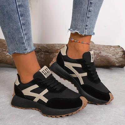 Women's Lightweight Running Sports Shoes-casual Dad Shoes, Lace-up Closed, Multifunctional Flat Bottom, Breathable Fabric And Imitation Leather Fabric