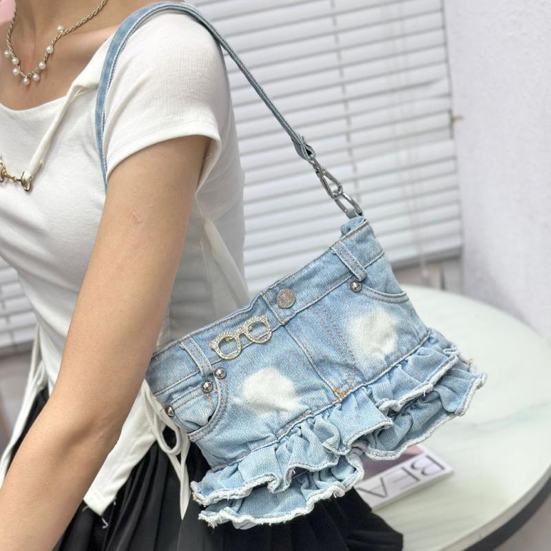 Denim Canvas Crossbody Shoulder Bag,Ruffled Edge Skirt Style Women Sling Bag,Blue Trendy All-Match Handbag,Commuter Chic Purse