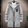 Frühling Herren Klassischer Modetrend Langer Windbreaker Herren Lässiger Lockerer Kapuzenmantel