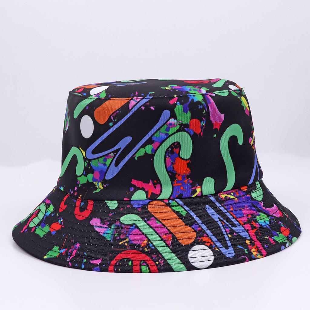 New European and American fashion retro pattern printed bucket hat women's outdoor travel sun hat double-sided can wear pot hat men