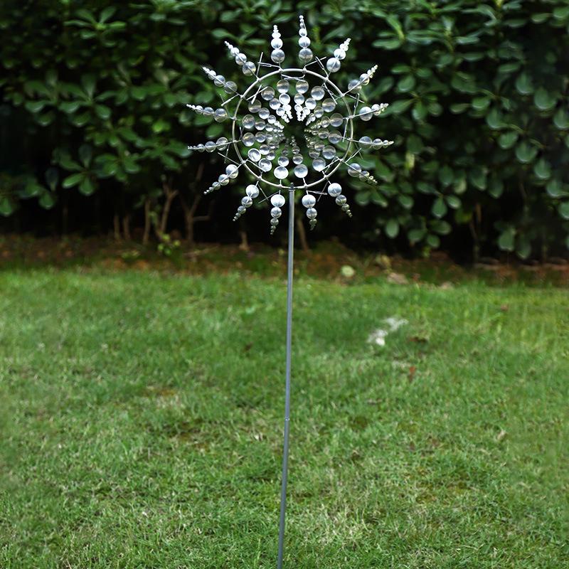 1 Stück Solar Eisen Windskulptur 3D Kinetische Windmühle Outdoor Gartenkunst Metalldesign mit Blättern