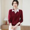 Women's Chiffon Lapel Knitwear Shirt - Long Sleeve, Middle-Aged & Elderly Spring/Autumn Fashion Base Layer Top