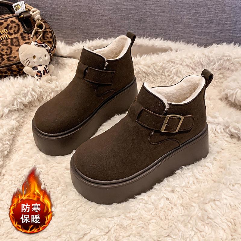 Damenmode leichte höhenverstärkende weiche Sohle Winter warm Fell eins Schneestiefel Samtfutter rutschfest lässig Sport Baumwollstiefel
