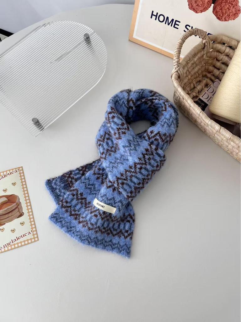 Children's Retro Fair Isle Knitted Scarf: Autumn & Winter Warm Neck Warmer - Korean Style Color Block for Boys & Girls