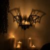 Wooden Hollow Bat Shaped Wall Shelf with Web Design Decorative Storage Rack for Halloween Home Wall Mounted Organizer