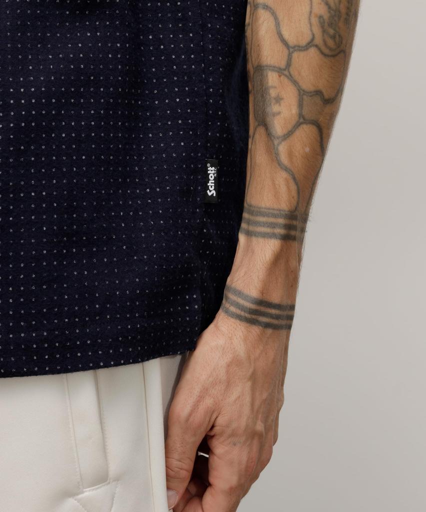 Schott NYC HV SHIRT "POLKA DOT" / Hemp Viscose Shirt "Polka Dot" / 782-4123015 Men's S 120 Navy
