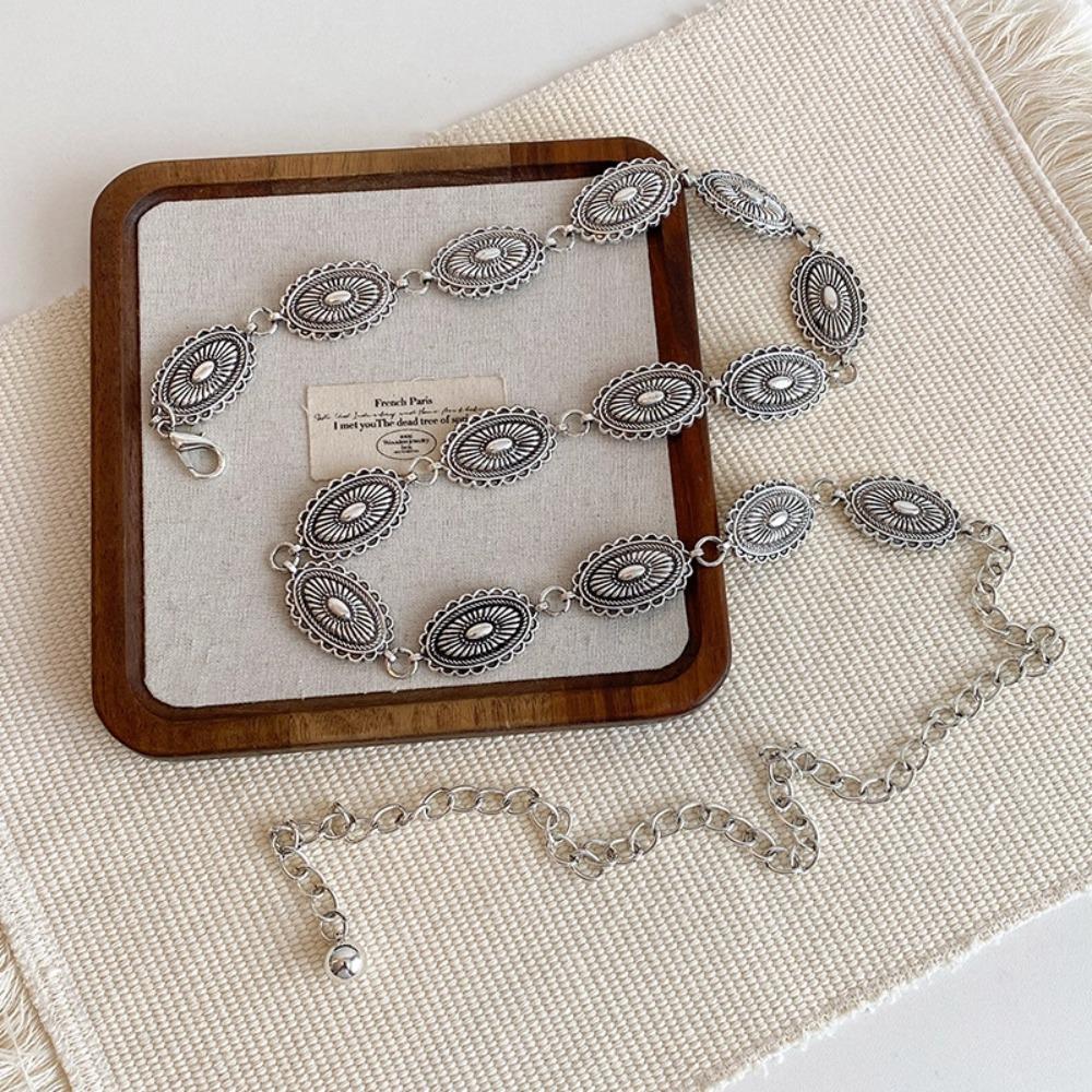 Belly Chain Metal Circular Ring Waist Chain Silver Ethnic Belt Chain  Shorts Decoration