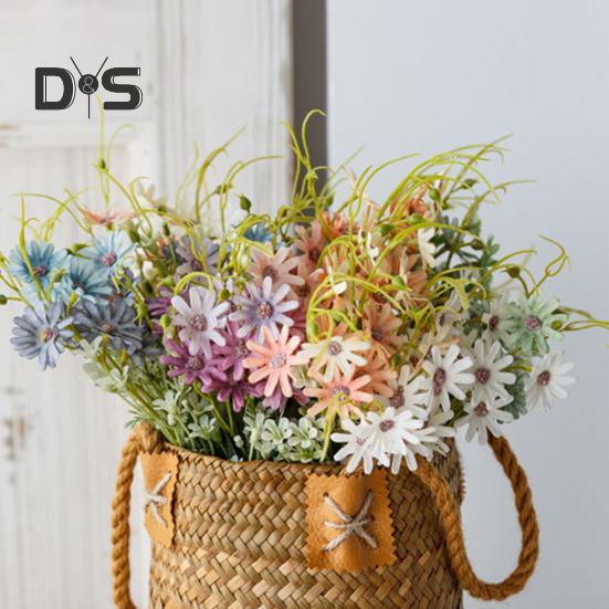 2 Pcs Simulated Flowers Bunch Artificial Daisies with Flexible Stem Weatherproof Fake Flowers for Vase Garden Home Decor Spring Summer Decoration