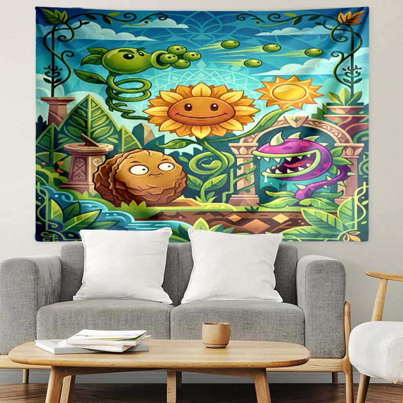 Plants VS Zombies Print Tapestry, Lightweight Wall Hanging, for Bedroom, Dorm, Living Room, Home Art Decor, Birthday Christmas Gift for Friends