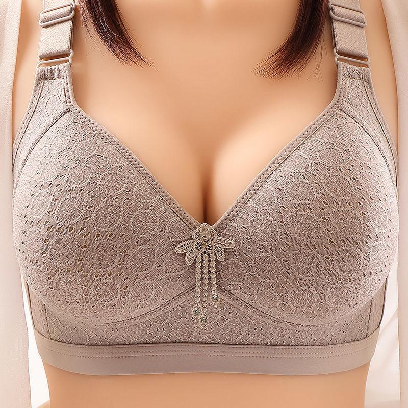 Large size without steel ring, comfortable gathering, side folding, breathable, sweat absorbing, thin mold cup, four row buckle, mom's bra