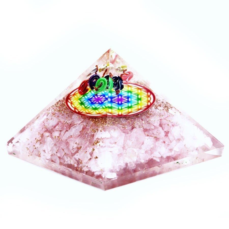 Orgonite Pyramid Rose Quartz Flower Of Life 70mm