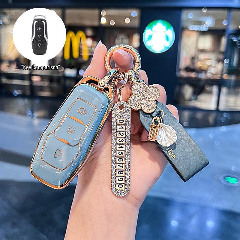 Key Cover for Ford Edge 15-17, Mondeo, Kuga, Focus - Stylish Car Key Shell for Women