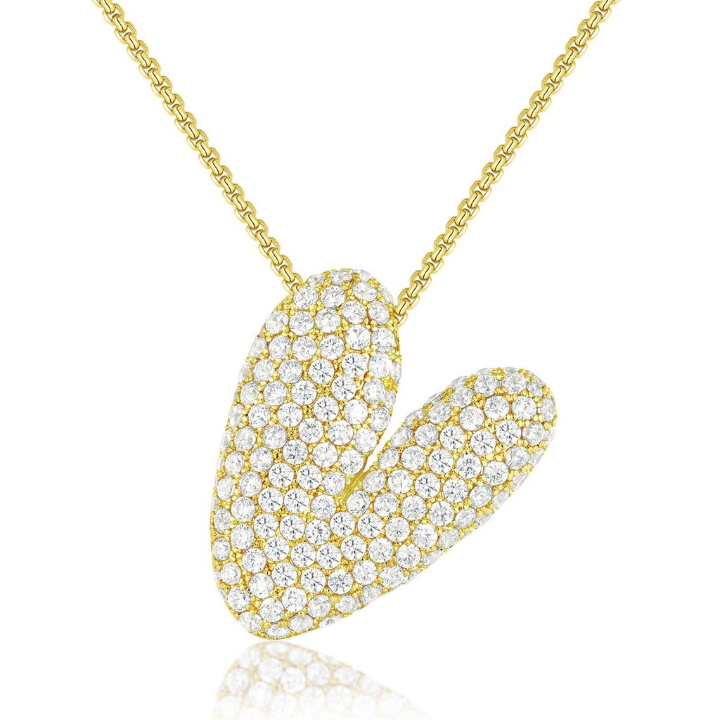 18K Gold Plated Waterproof Thick Bubble Alphabet Letter Clavicle Choker Necklace Sparkling Rhinestone Balloon Initial