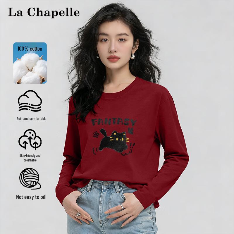 La Chapelle Women s Sweet Style Loose Cotton Long Sleeve T-shirt M