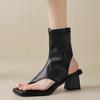 Premium sense~ French toe beach sandals for women 2025 summer new thick heel Roman elastic short cool boots for women