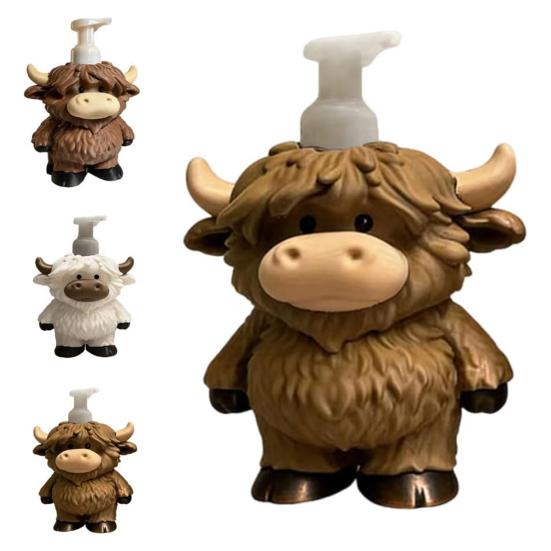 Highland Cow Liquid Soap Dispenser Shampoo Body Hand Wash Shower Gel Facial Cleanser Container Bathroom Refillable Empty Press Pump Bottle