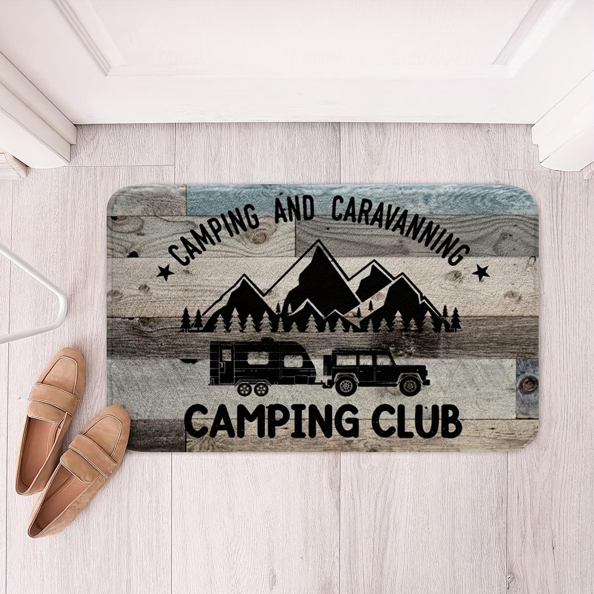 Happy Camping Rustieke Boerderij Deurmat - Antislip, Machine Wasbare Polyester Mat met Oude Houten Schuur Ontwerp voor Huisdecoratie 40X60cm