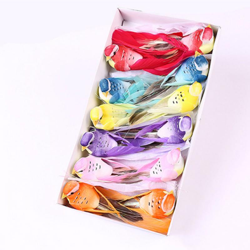 12pcs/Box Exquisite Color Simulation Feather Bird Garden Landscape Foam Bird Micro Landscape Simulat