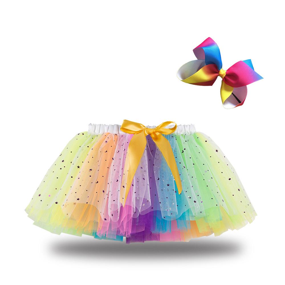 Girls' Star and Moon Mesh Tutu Skirt Set with Bow Hair Clips