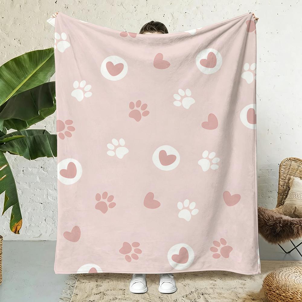 Dog Paw Print Throw Lightweight 240G Flannel Blanket Soft Skin-Friendly For Summer Cooling