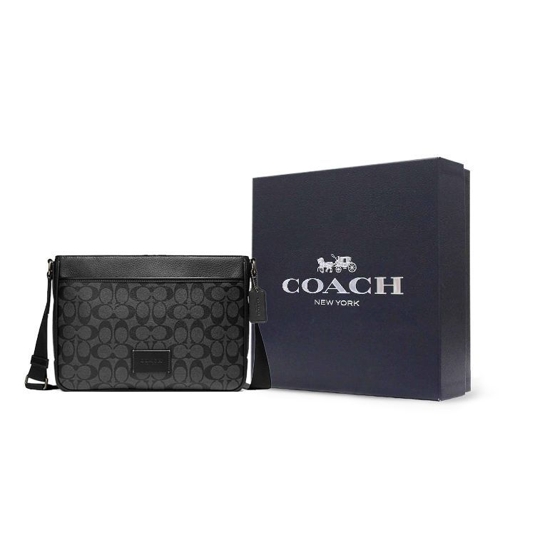 Coach District 30 Classic Monogram Zip Closure PVC Shoulder Crossbody Bag Large Men bags Black CH078-QBMI5