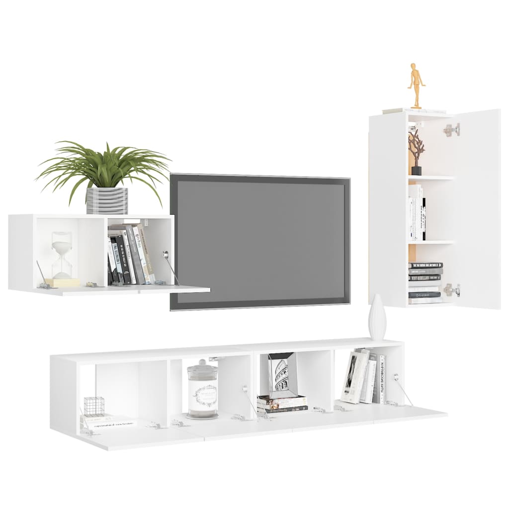 4 piece TV cabinet set white engineered wood