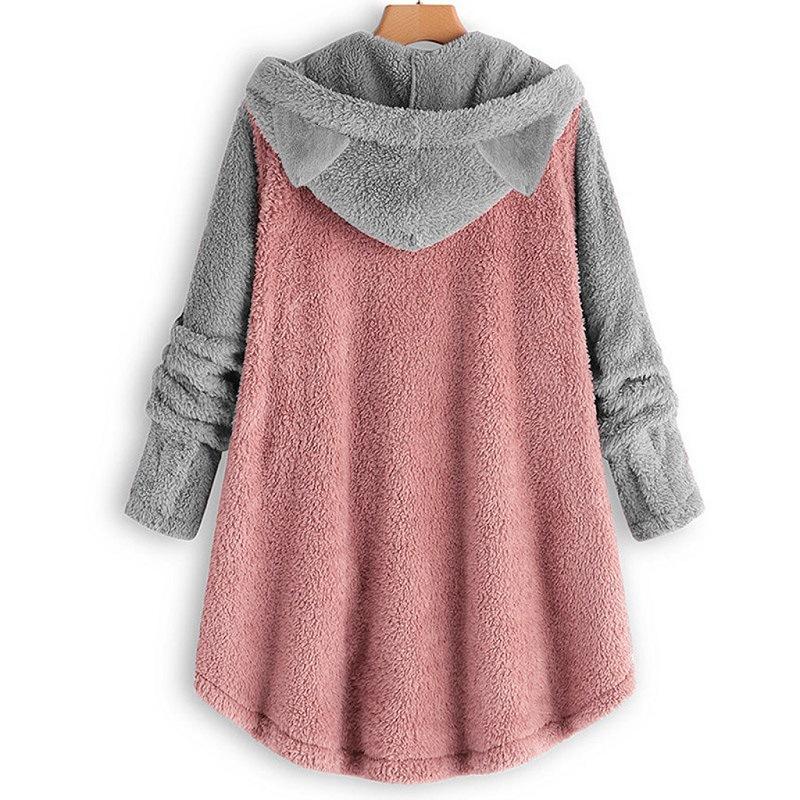 Hooded Coat Women Autumn Winter Hoodies Kawaii Cat Ears Long Sleeve Coats Warm Casual Buttons