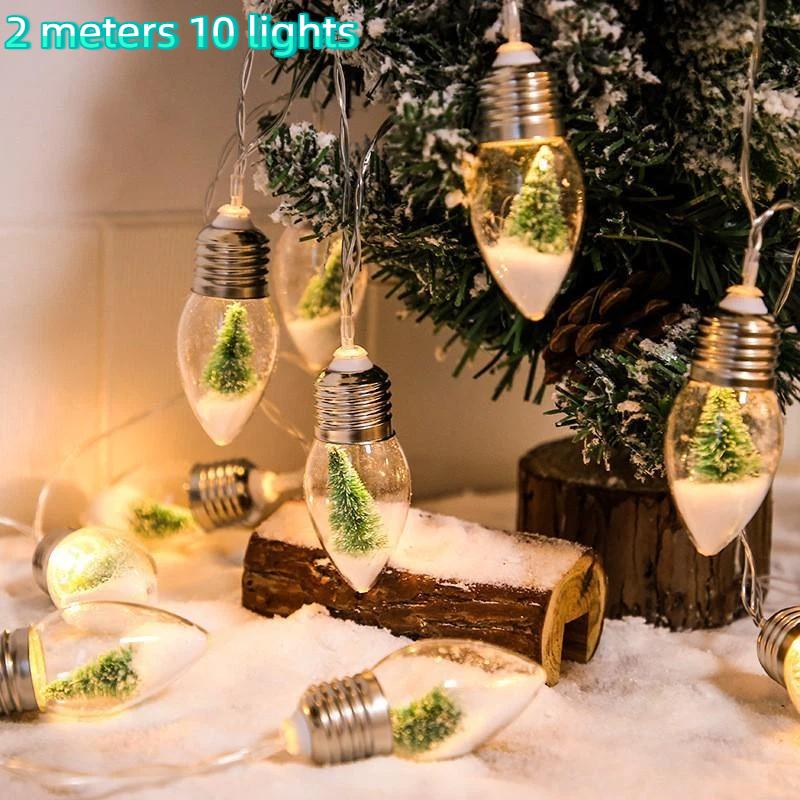 Christmas Led String Lights With Mini Santa Snowman Reindeer In Transparent Bulbs For Xmas Home Holiday Decor