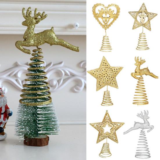 Christmas Decoration Anti-deform Five-pointed Star/Elk Glittering Christmas-Element Home Decor Decoration Accessory Christmas Tree Top Star for Party