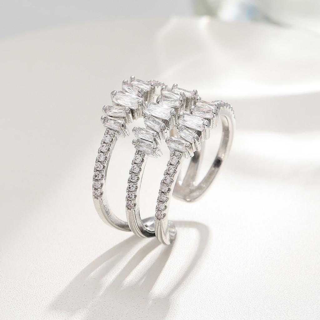 Copper Zircon Flower Open Ring For Women With Adjustable Size And Christmas Holiday Style