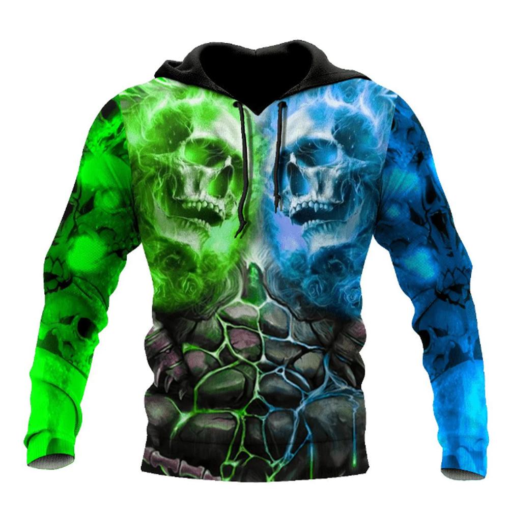 Primavera Outono Moda Masculina Casual Moletom Com Capuz 3D Estampa de Caveira Homens Horror Pullovers Moletons Streetwear Agasalhos Grandes Tops