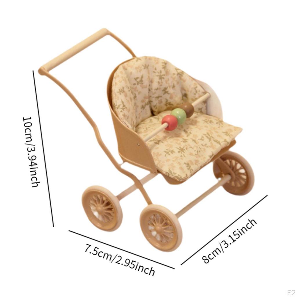 Dollhouse Stroller 1/12 Mini Pram for Micro Landscape Photo Props Decoration