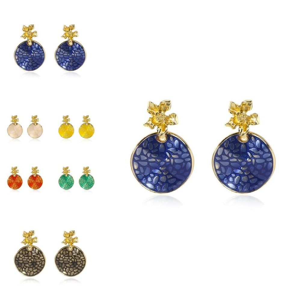 Trendy Women's Alloy Flower Earrings Colorful Drop Oil Round Shape