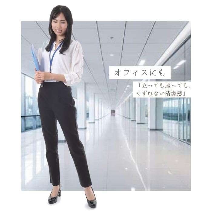 Onion Cross Straight Office Business Pants Women's Pants, Long, Stretch, Leg-Lengthening, Suit, Office, Casual, Business, Lady, Commuting, (LL, Black)